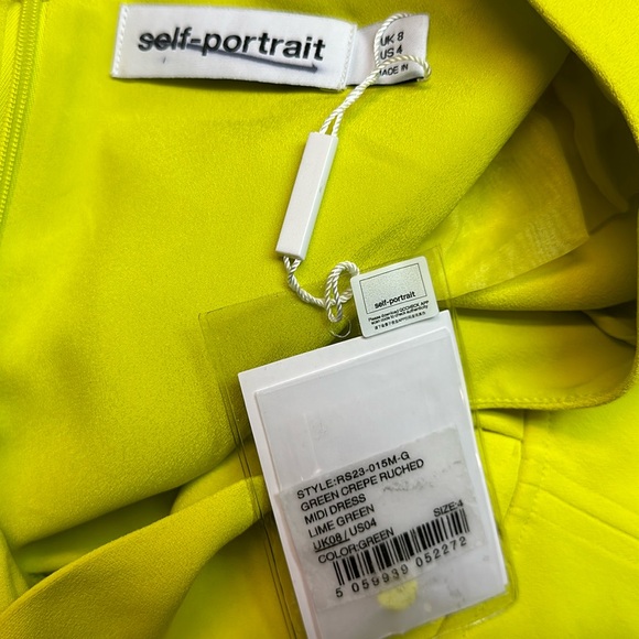 SELF PORTRAIT GREEN CREPE RUCHED MIDI DRESS - Picture 12 of 13